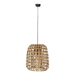Hello Honey&reg; 18" Natural Round Woven Rattan & Bamboo Pendant Lamp