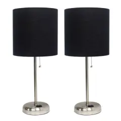 LimeLights 19.5" Brushed Steel Base Lamps with Charging Outlets, 2ct. Black