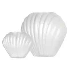 American Art Decor White Sea Scallops Misted Glass Vase Set Frosted