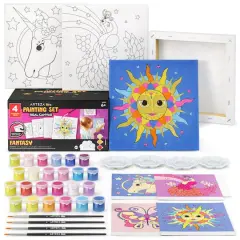 Arteza&reg; Kids Canvas Paint Kit, 4 8x8 Canvas with Brushes & Paints Fantasy