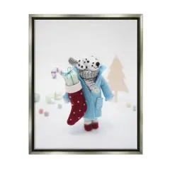 Stupell Industries Dalmatian Christmas Stocking Scene Framed Floater Canvas Wall Art Gray