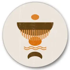 Designart - Abstract Minimal Orange Sun and Brown Moon - Modern Metal Circle Wall Art