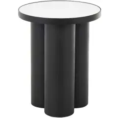 19.75" Black Metal Side End Accent Table with White Marble Tabletop