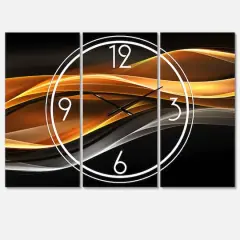 Designart Gold Silver Inward Lines Modern 3 Panel Wall Clock