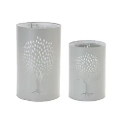 Gray Punched Tree Metal Candle Holder Set