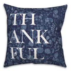 Blue Thankful Floral Pillow