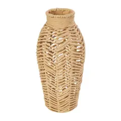 16.25" Natural Brown Chevron Weave Jute Vase