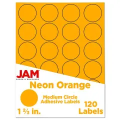 JAM Paper Circle Label Stickers Neon Orange