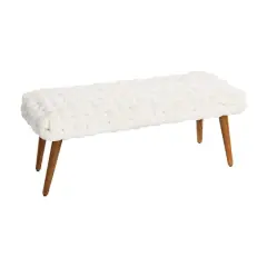 Hello Honey&reg; Cream Chunky Woven Velvet Entryway Bench