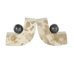 5" Brown Marble Arched Curved Bookends with Black Orbs, 2ct