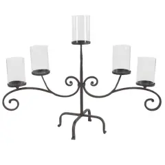 Traditional Black Metal and Glass 5-Light Candelabra, 21" x 36" x 13"
