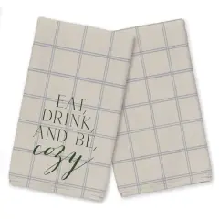 Be Cozy Gray and Cream Check Tea Towel - Set of 2