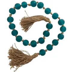 45" Handmade Round Frosted Glass Bead Garland with Tassels & Knotted Jute Dark Teal