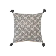 Hello Honey&reg; 18" Gray & Gold Leaf Pattern Cotton Pillow with Tassels
