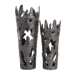 Set of 2" Black Aluminum Contemporary Vases, 20" x 7" x 6"