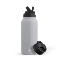 JoyJolt&reg; 32oz. Vacuum Insulated Water Bottle With Flip Lid & Sport Straw Lid Gray