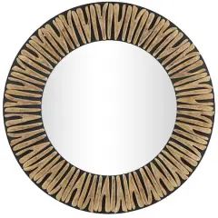 36" Black & Golden Handmade Abstract Carved Wooden Wall Mirror