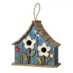 Glitzhome&reg; 10.5" Distressed Wood Birdhouse with Flowers