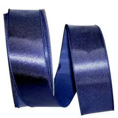 JAM Paper 2.5" x 50yd. Wired Satin Ribbon Navy Blue