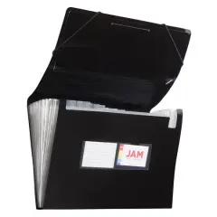 JAM Paper 10" x 15" Legal Size 13 Pocket Plastic Expanding File Accordion Folder Black