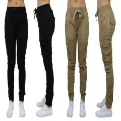 Galaxy By Harvic Loose Fit Cotton Stretch Twill Women's Cargo Joggers 2 Pack Black/Timber