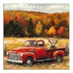Fall Red Truck Highland 16" x 16" Canvas Wall Art