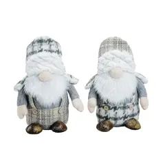 Santa's Workshop 11" Gray Plaid Gnomes Set