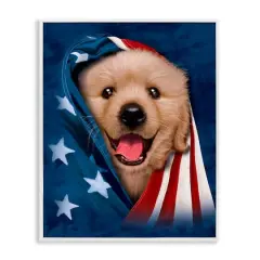 Stupell Industries Puppy & American Flag Framed Giclee Art White
