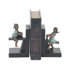 8" Brown Polystone Playing Children Bookends