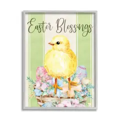 Stupell Industries Easter Blessings Text Striped Yellow Chick Egg Basket Framed Giclee Art Gray