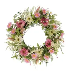 24" Pink Mum & Daisy Floral Spring Wreath