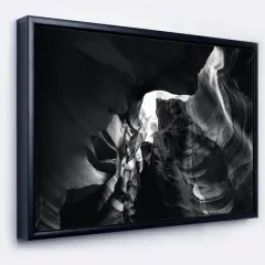 Designart - Black and White Antelope Canyon - Landscape Photography Canvas Print in Black Frame