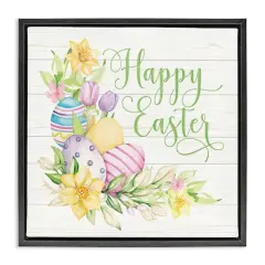 Stupell Industries Happy Easter Daffodils Floater Framed Art Black