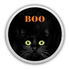 Boo Black Cat Round Framed Print Wall Art White