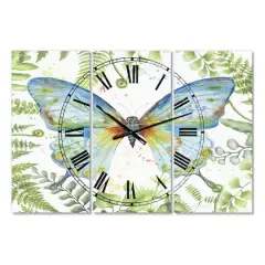 Designart Botanical Butterfly Beauty 3 panel Large Cottage Wall Clock