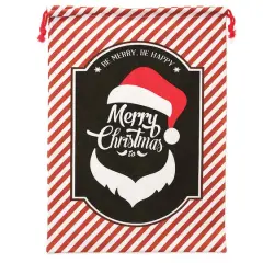Personality Case&trade; 19" x 26" Striped Merry Christmas Cotton Drawstring Bag