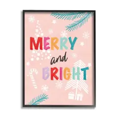 Stupell Industries Merry & Bright Pastel Phrase Framed Giclee Art Black