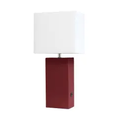 Lalia Home Lexington 21" Leather Table Lamp with USB Charging Port Red
