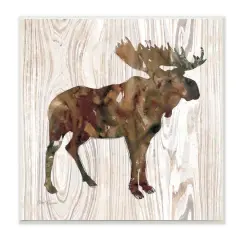 Stupell Industries Brown Watercolor Moose Silhouette Rustic Grain Pattern,12" x 12"