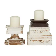 White Wood Vintage Candleholder Set