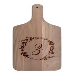 Floral Wreath Monogram Walnut Paddle Cutting Board Z