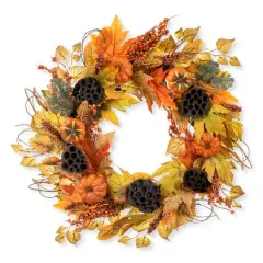 Glitzhome&reg; 24" Fall Pumpkin Leaf Floral Wreath