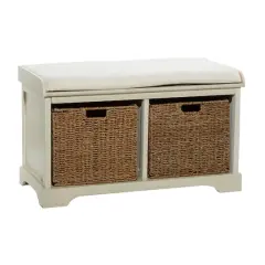 White Traditional Wood Storage Bench, 20" x 34"