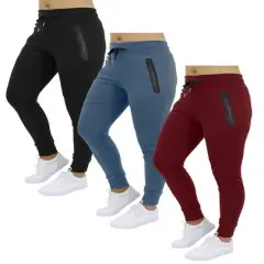 Galaxy By Harvic Womens 3 Pack Heavyweight Oversized Loose Fit Fleece Jogger Sweatpants Black/Heather/Gray/Burgundy