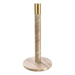 Hello Honey&reg; 12" Modern Marble with Brass Detail Paper Towel Holder Beige