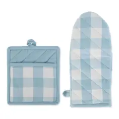 DII&reg; Light Blue Buffalo Check Oven Mitt & Pot Holder Set