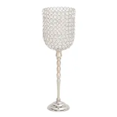 Clear Aluminum and Crystal Glam Candle Holder, 19" x 6" x 6"