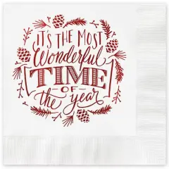 JAM Paper White Most Wonderful Time Holiday Beverage Napkins, 25ct.