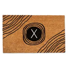 Black Monogram Circle Natural Coir Doormat X