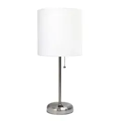 Creekwood Home Oslo 19.5" Power Outlet Table Lamp Brushed Steel Base/White Shade